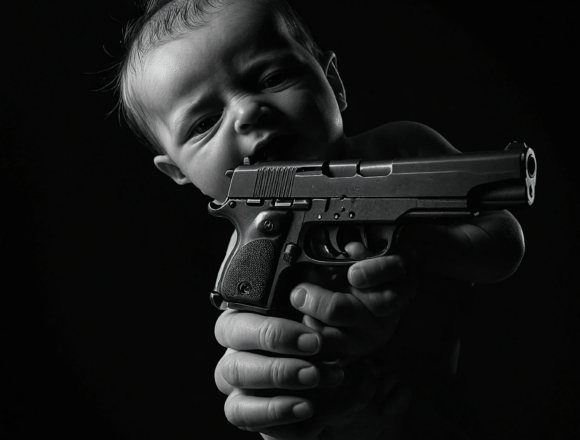 Baby holding a gun