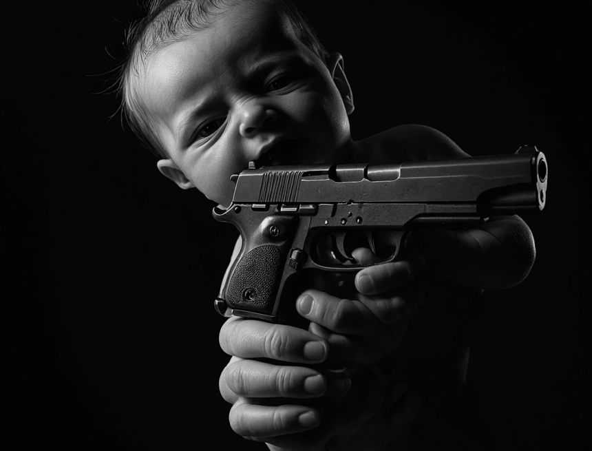 Baby holding a gun