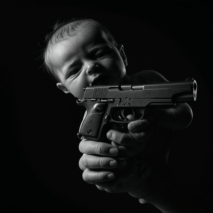 Baby holding a gun