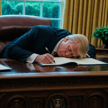 Trump asleep desk