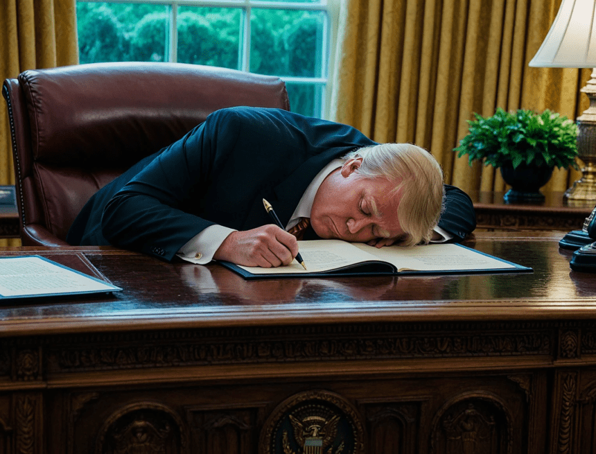 Trump asleep desk